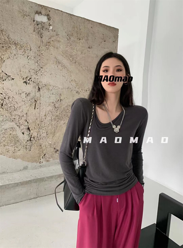 New year in early spring! [Maomao] fake two round neck lettered long sleeve T-shirt 675# WTT
