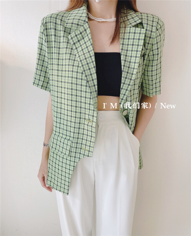 [I'm] temperament check loose short sleeve suit 2229# cqw