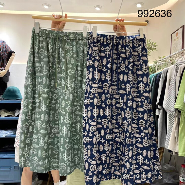 [twenty printed wood] elastic waist lady temperament skirt 992636# L
