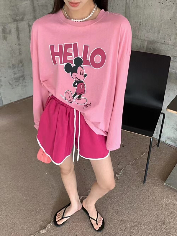 [Yan Zhen] Korean Mickey printed long sleeved sunscreen shirt + versatile casual Shorts Set 88307# PCZ