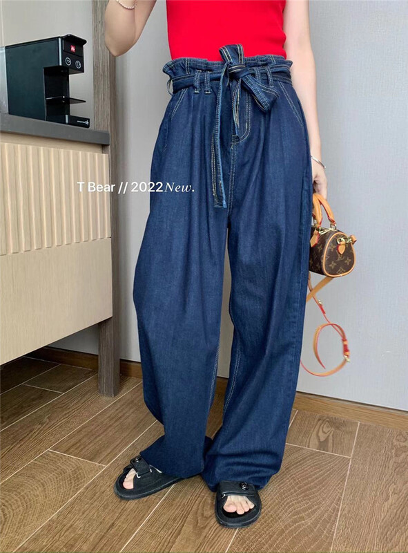 [t.bear] high waist, versatile, straight and slim jeans (with y belt) 22059# zxx