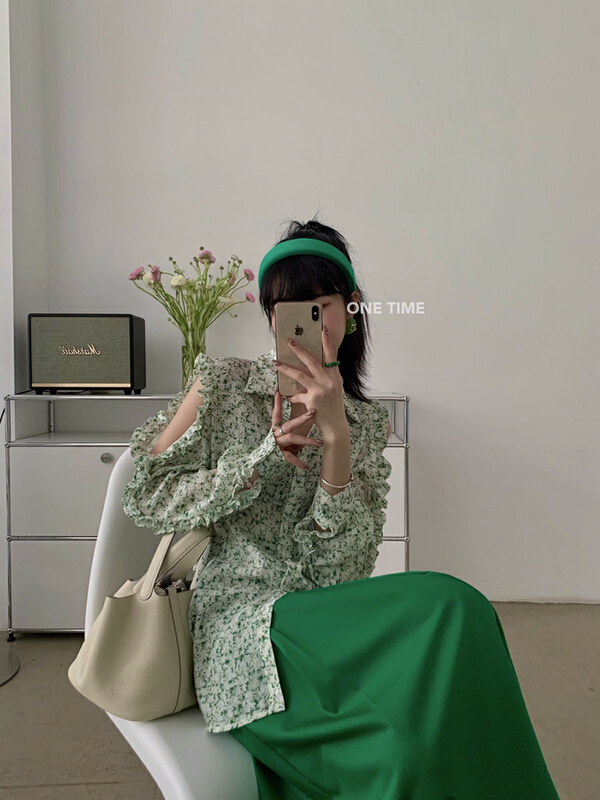 [one time] broken flower sweet temperament chiffon shirt xw5001# CLS