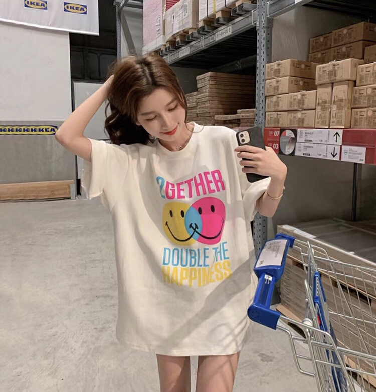[Ziyi family] Korean version versatile smiling face loose short sleeve T-shirt (only T-shirts) 1115# WTT