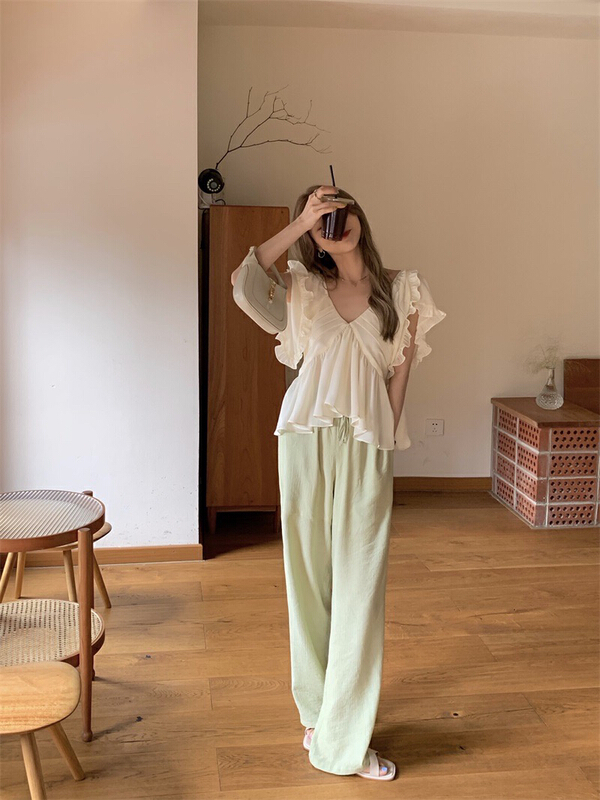 goods in stock! New in early summer! [timely rain] Han Feng ins slim high waist design elastic waist casual pants 41254# WPL