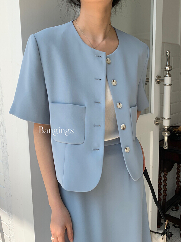 [bangings] temperament solid color double pocket short coat 21saj0081# CLS