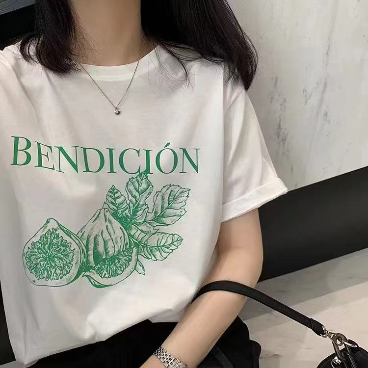 New year in early spring! [miss Xi Xi] Vintage Print versatile short sleeve T-shirt 132# L
