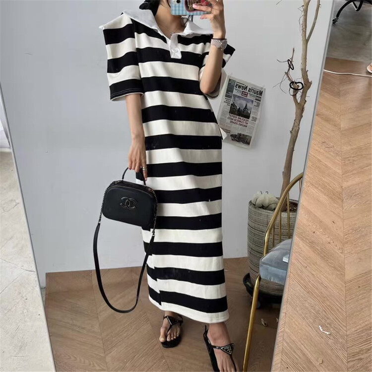 [Yulia] Korean striped Pleated Dress 2208# LSW