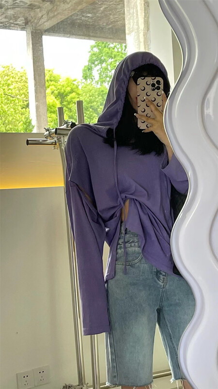 【HU.】 Korean version solid color loose hooded sunscreen shirt 2289# cqw