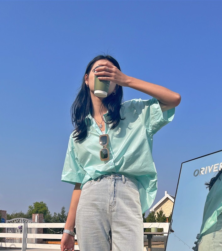 Original price 66.55! New year in early spring! [Linai] Korean clean color short sleeve shirt 221f009# zxx