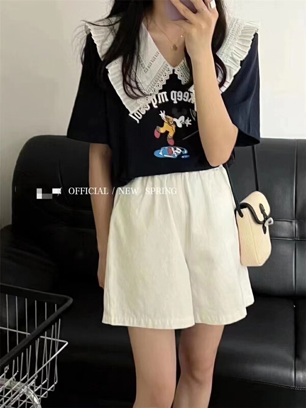 [misu +] Korean version of Mickey doll neck short sleeve T-shirt 80382# ZZL