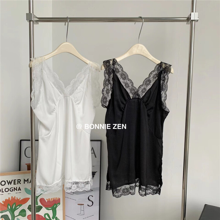 New in early summer! [Bonnie] Korean V-neck lace splicing personalized vest / suspender (without T-shirt) 2273# XYJ