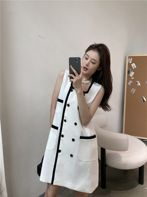 [modern 197] fashion temperament color contrast dress 8960# zyh