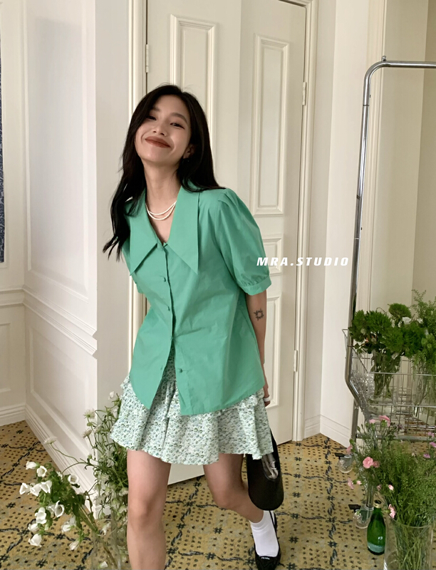 [MRA] simple solid color versatile shirt l1090# zxl