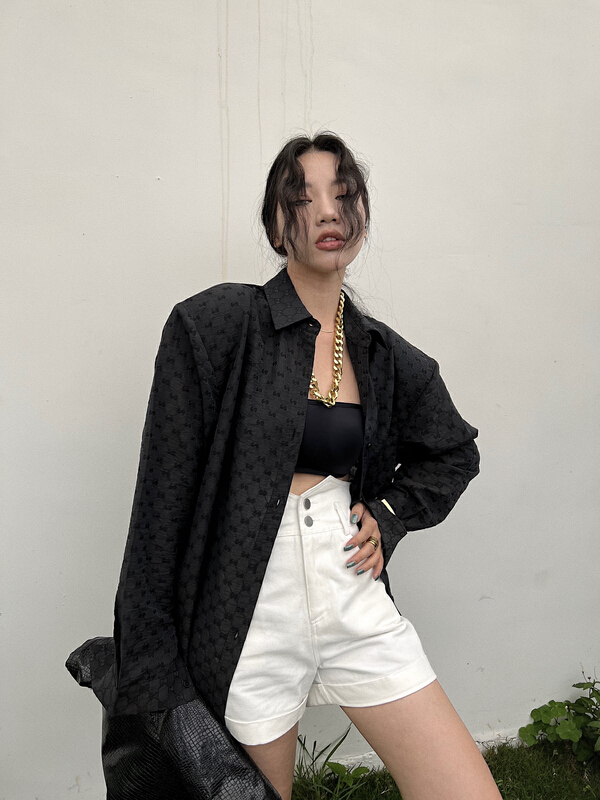 [f (x)] Korean version dark flower loose long sleeve shirt 2107# ozq