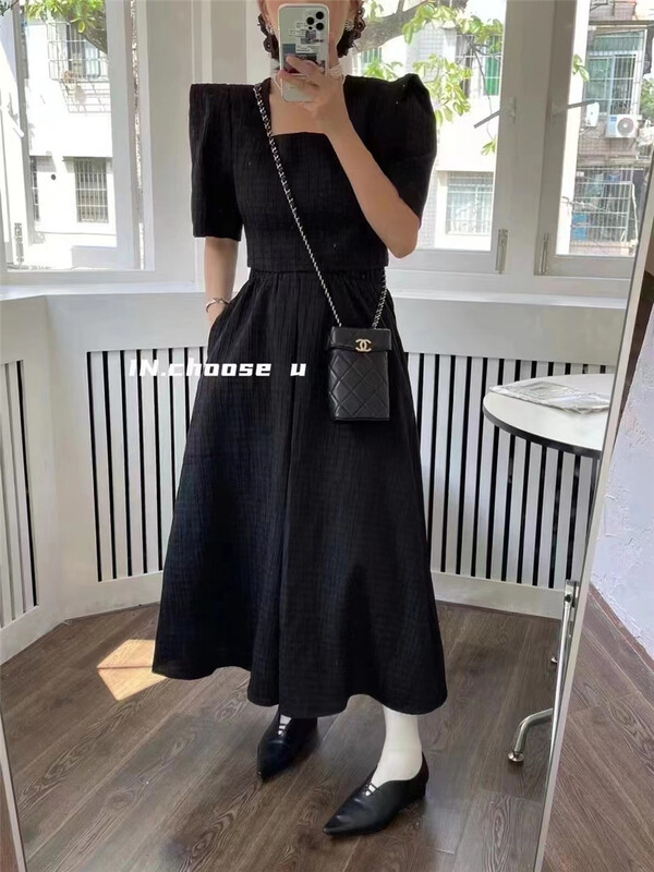 New in early summer! [Yan Zhen] temperament bubble sleeve square neck blouse + simple clean color skirt suit 92391# PCZ