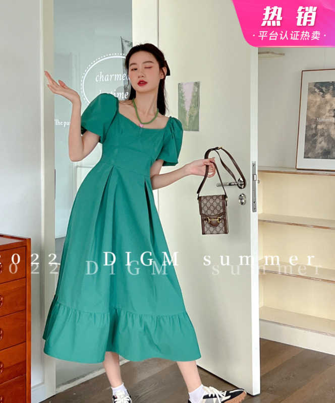 [digm] French retro elegant simple bubble sleeve slim dress 7918-1# zxx