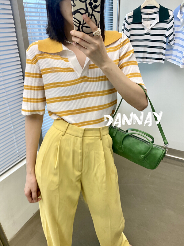 [dannay] Korean Polo Short Sleeve Striped T-shirt 7221# WPL