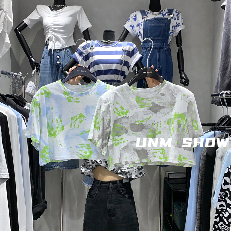 [unm-show] tie dyed round neck short design Short Sleeve T-shirt ys1-6201# WTT