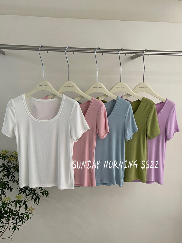 New in early summer! [Sunday morning] Korean clean color simple short sleeve sweater 610# ZSY