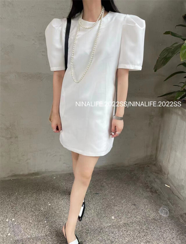 Original price 90.24! [Nina life] bubble sleeve zipper simple dress 3927# zxl