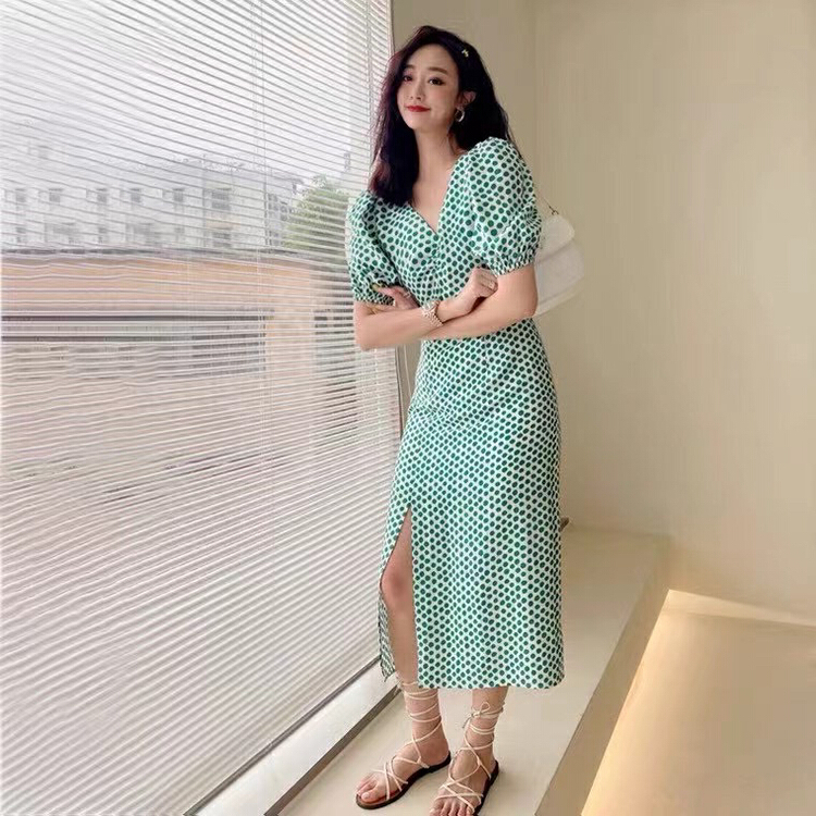 New in early summer! [Yang baby] slit waist closing temperament dress 22x2291# WTT