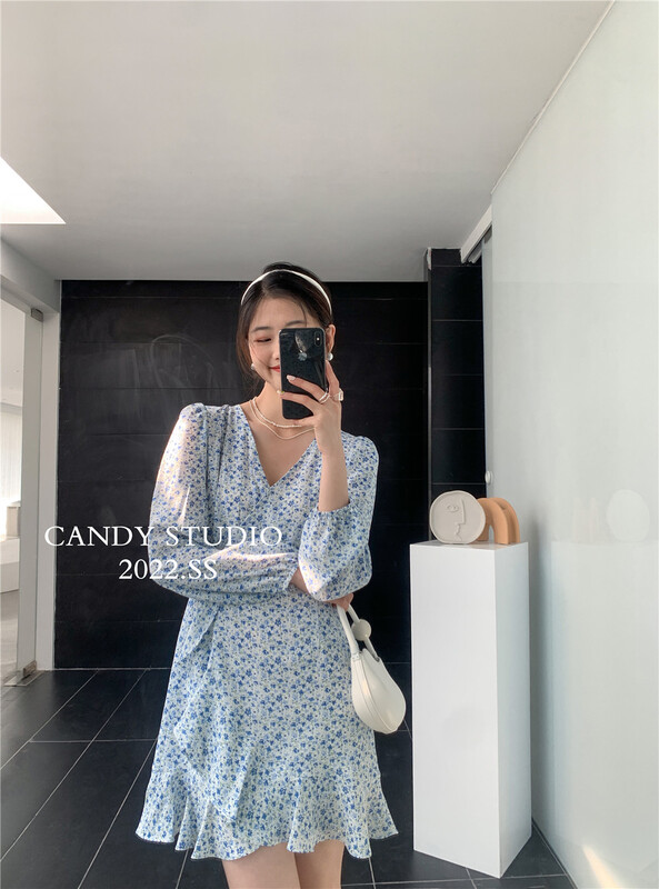[candy] Korean broken flower waist dress 3131# ZSY