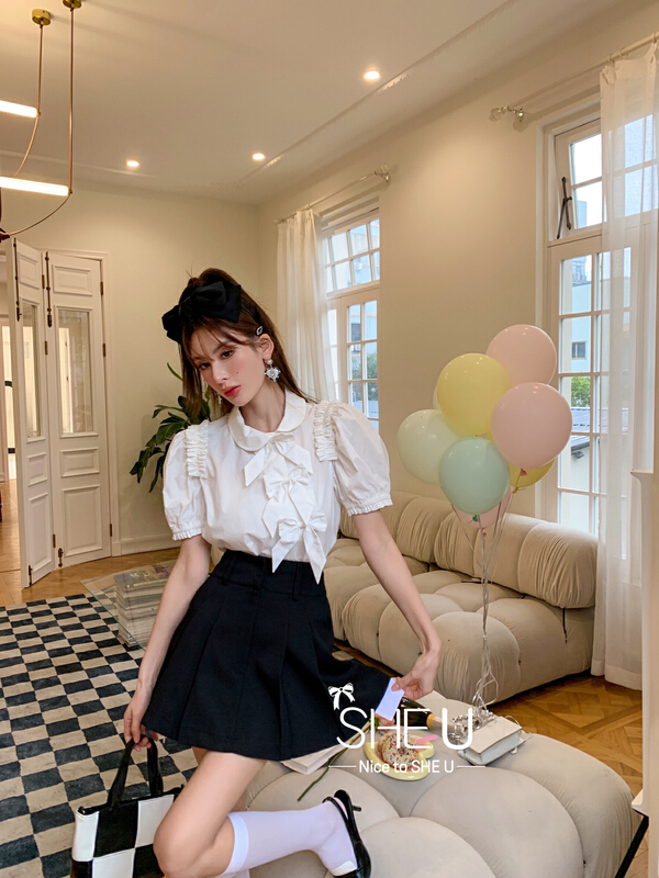 New in early summer! [she u] minority stitched pleated skirt c80205# cqw