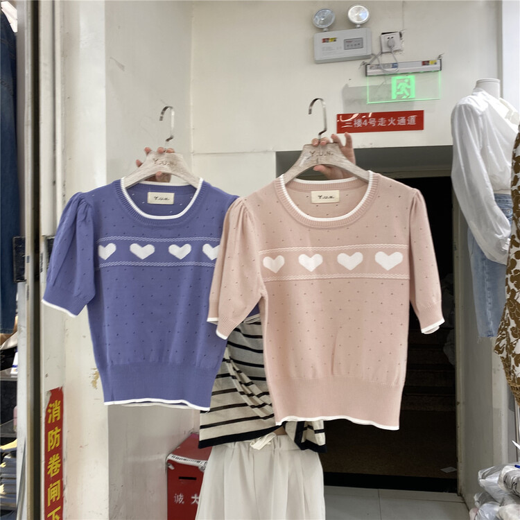 [Yun] Korean sweet love printed short sleeved sweater 6527# CSX