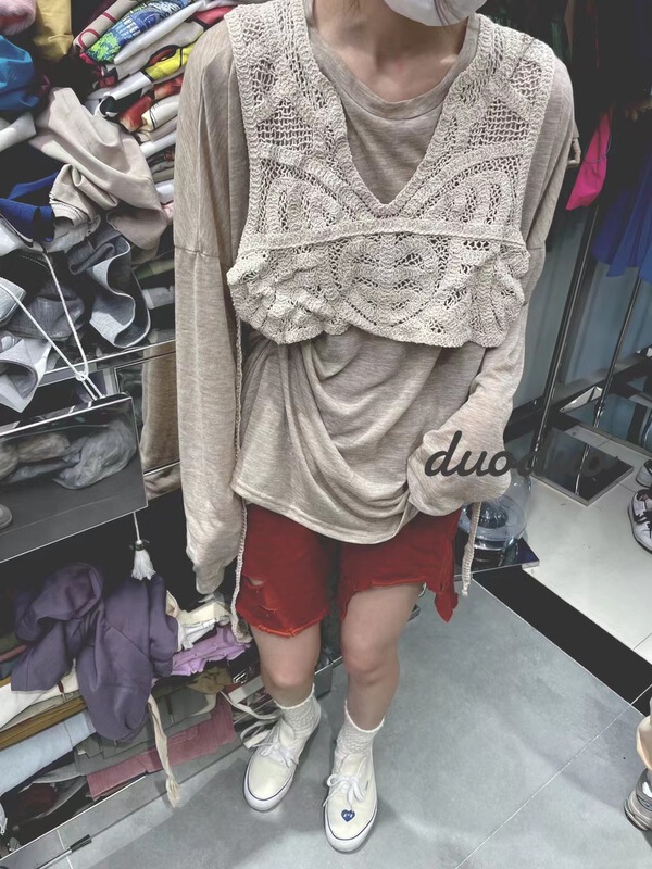 [dodo] Korean solid color versatile long sleeved T-shirt (with vest) 8938# zyh
