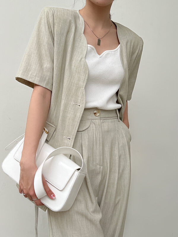 初夏上新!【TEXTURE SENCE】波浪紋設計短袖西裝(配腰帶)  TTS1395#  CLS