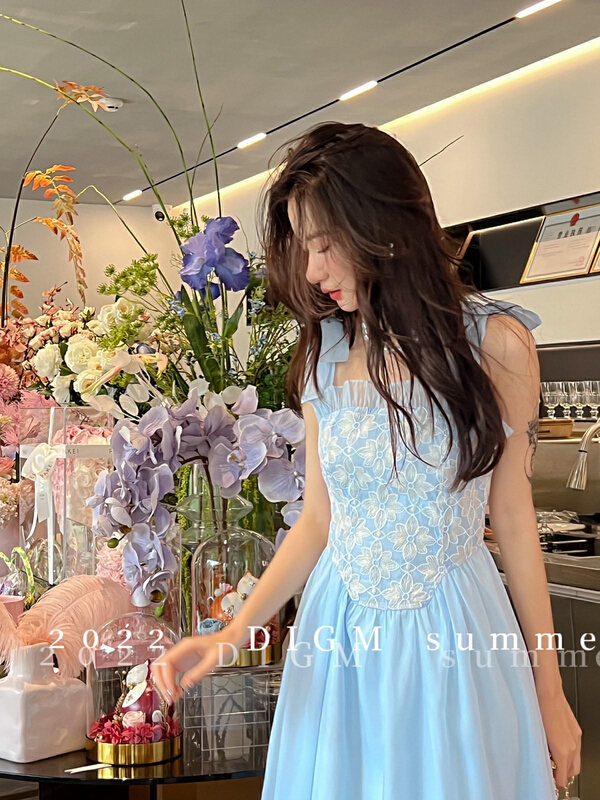 [digm] new design sense stitching lace embroidery slim dress 1564-2# zxx