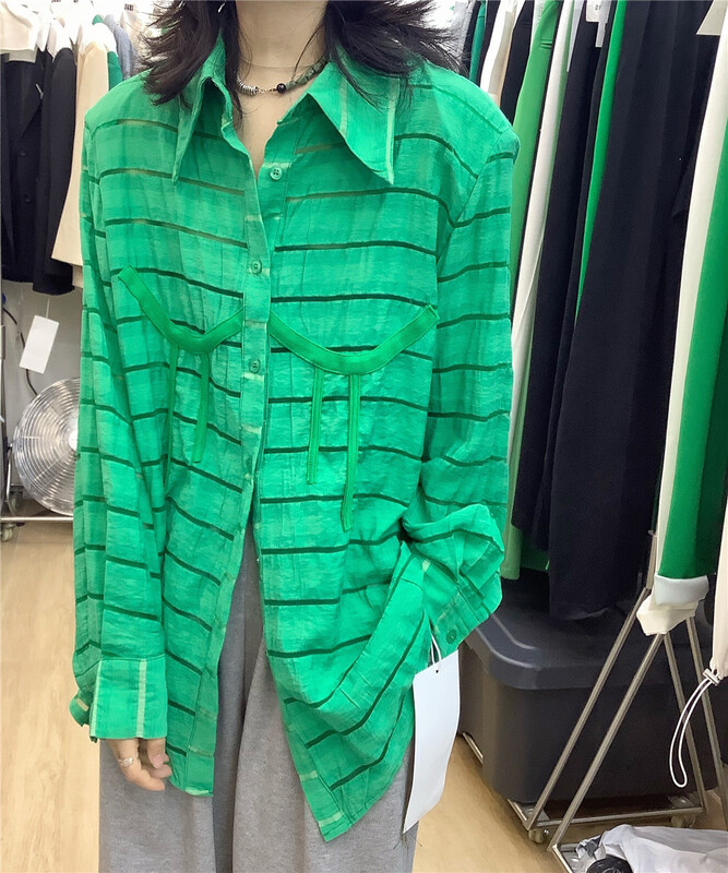 [DMX] stripe comfortable loose shirt 12038# L