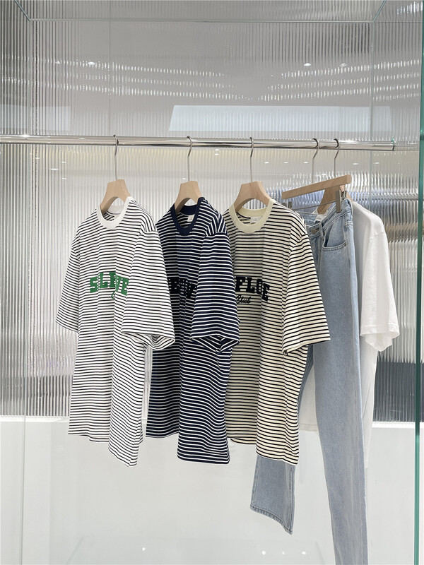 [x.t] crew neck loose stripe short sleeve T-shirt t1396# ZZL