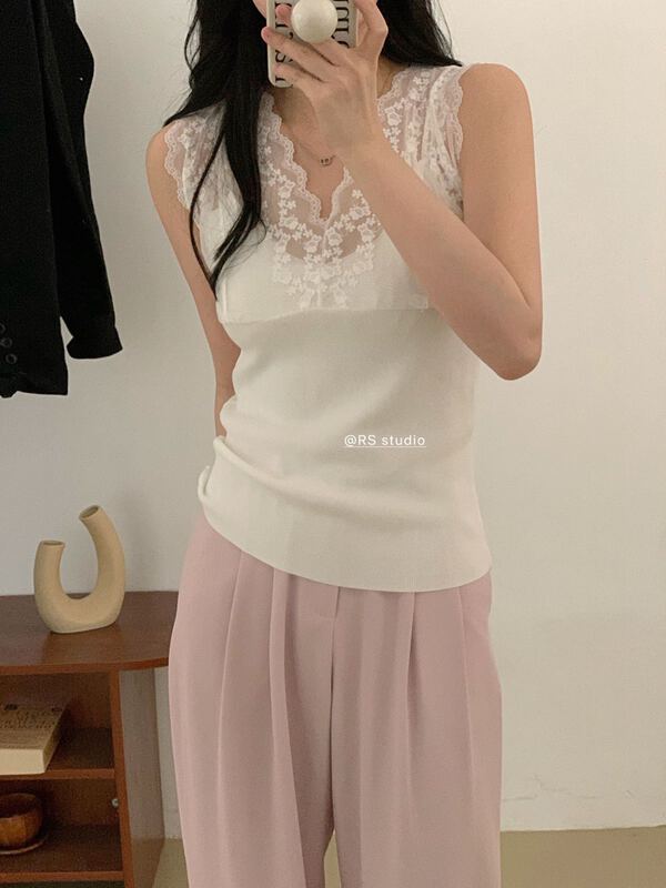 New in early summer! [RS] Korean V-neck LACE VEST / sling m2006# XYY