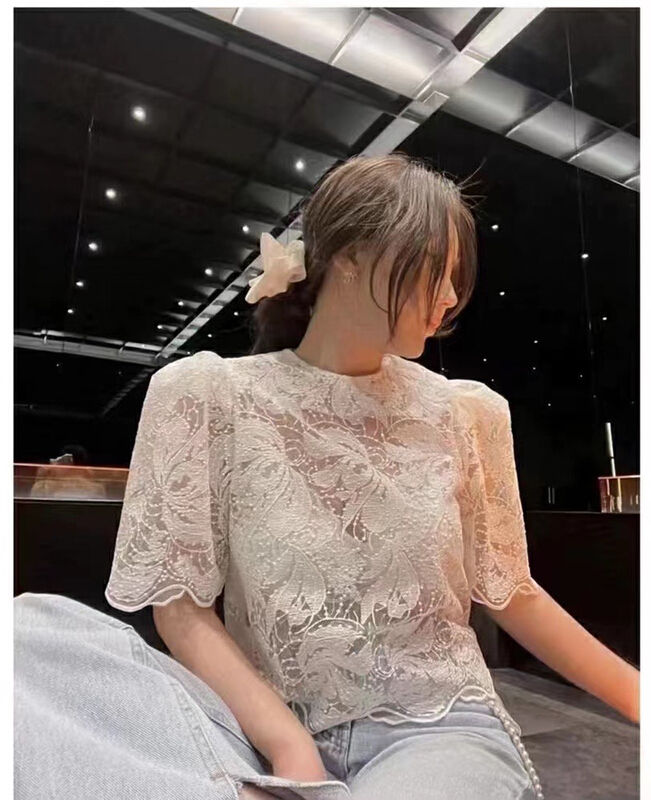 [Hello] craft fabric lace perspective blouse ys-6339# lwy