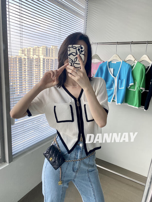 goods in stock! [dannay] summer style Tianshuang linen versatile V-neck double zipper knitted cardigan (only knitted cardigan) 3311# WPL