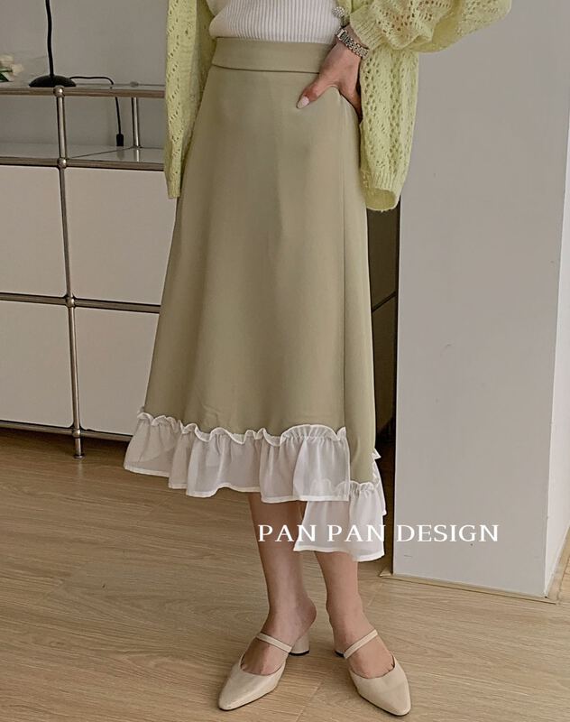早春上新!【PANPAN】拼接網紗淑女半身裙  8296#  CQW