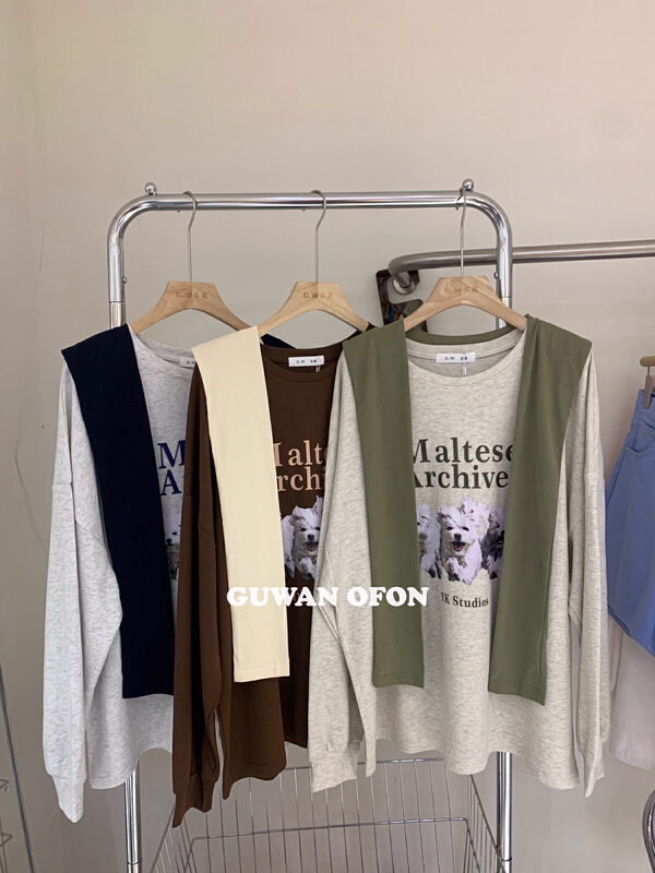New year in early spring! [G.W] dog letter Korean long sleeve T-shirt (with shawl) 5128# zxx