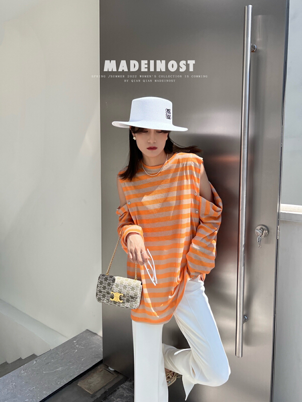 goods in stock! New year in early spring! [OSHA madeinost] Vintage custom stripe two wear long sleeve T-shirt (with removable sleeves) 86190# ll