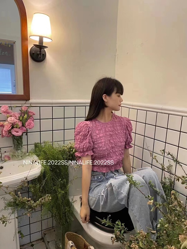 [77. Shop] short sleeve pleated versatile shirt 9193# WTT