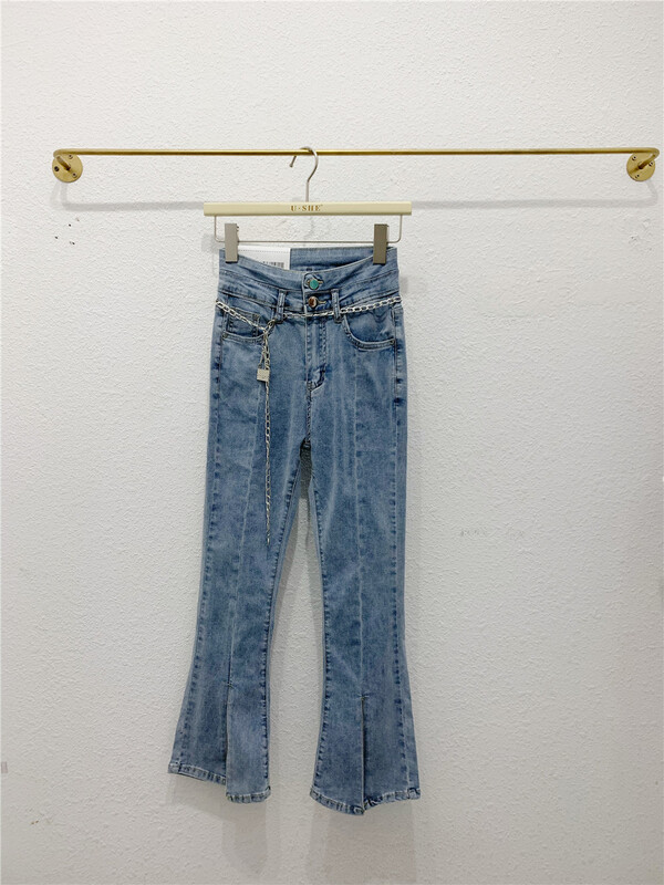 [u.she] Korean slim jeans (with waist chain) 213030# cqw