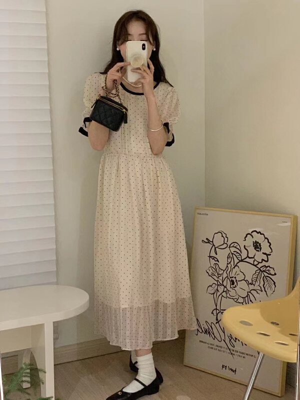 New in early summer! [RS] contrast color wave point loose and thin dress rs1603# XYY
