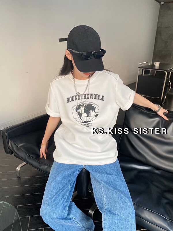 New year in early spring! [KS] retro Korean versatile star letter printed loose short sleeve T-shirt 22005# ozq