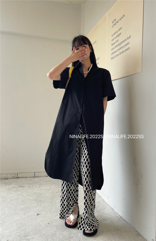 [Nina life] Korean version solid color loose shirt dress 3975# zxl