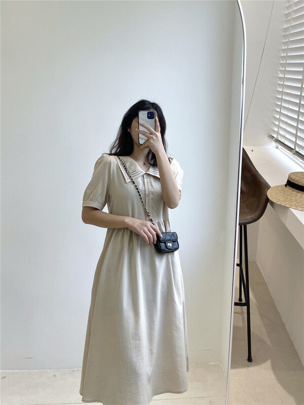 [woo shop] solid short sleeve crimp dress 62650# WPL