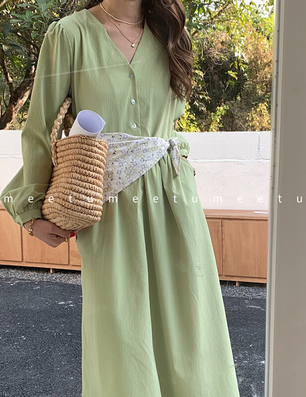 goods in stock! New year in early spring! [meetu] V-neck slim Pullover dress 2051# ZSY