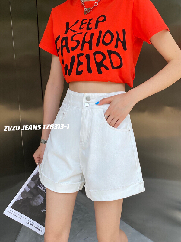 New in early summer! [zvzo] Korean simple high waist two button loose denim shorts tz8313-1# CLS