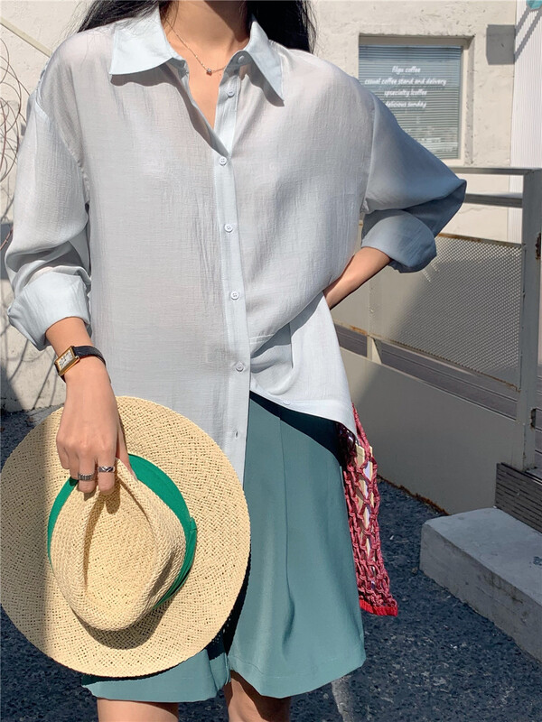 New in early summer! [Chennai] minimalist temperament net color long sleeve shirt 221a035# zxx