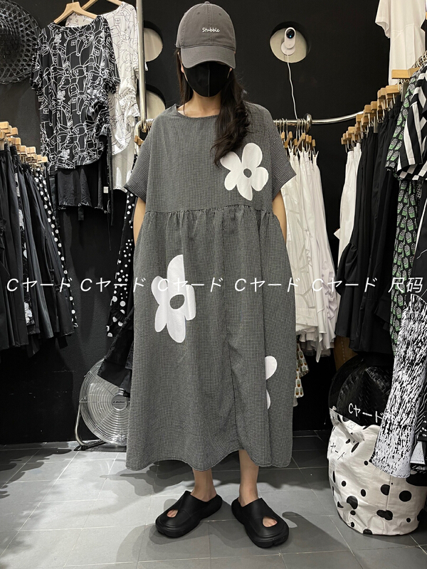 New in early summer! [size] petal print Plaid Dress 65336# LSW
