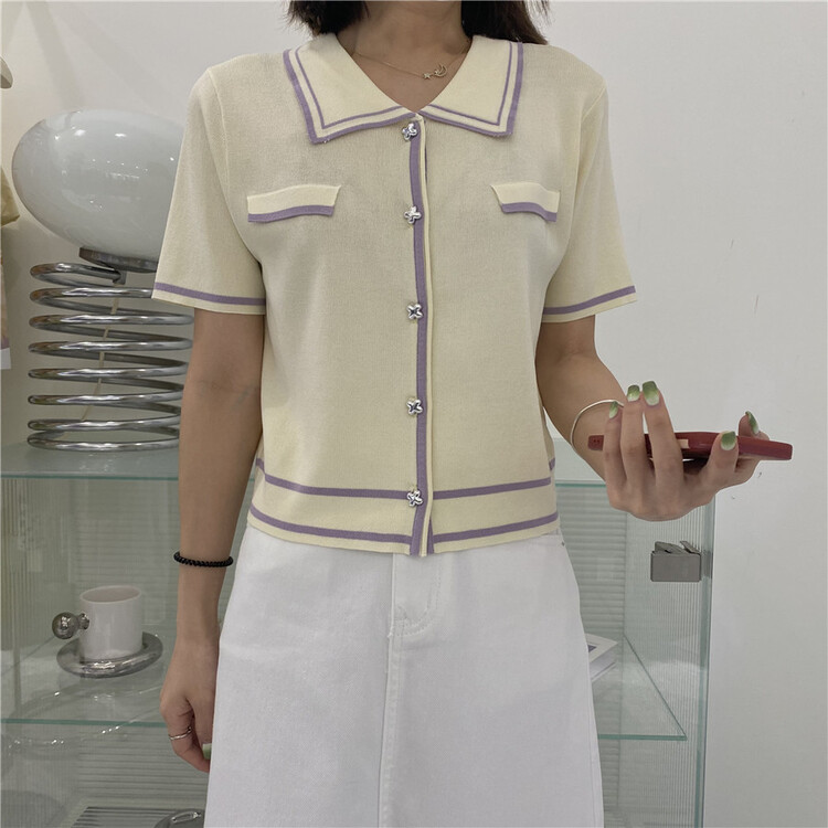 [naimier] contrast color border temperament knitted cardigan (only cardigan sold) ys1-2111# LSW